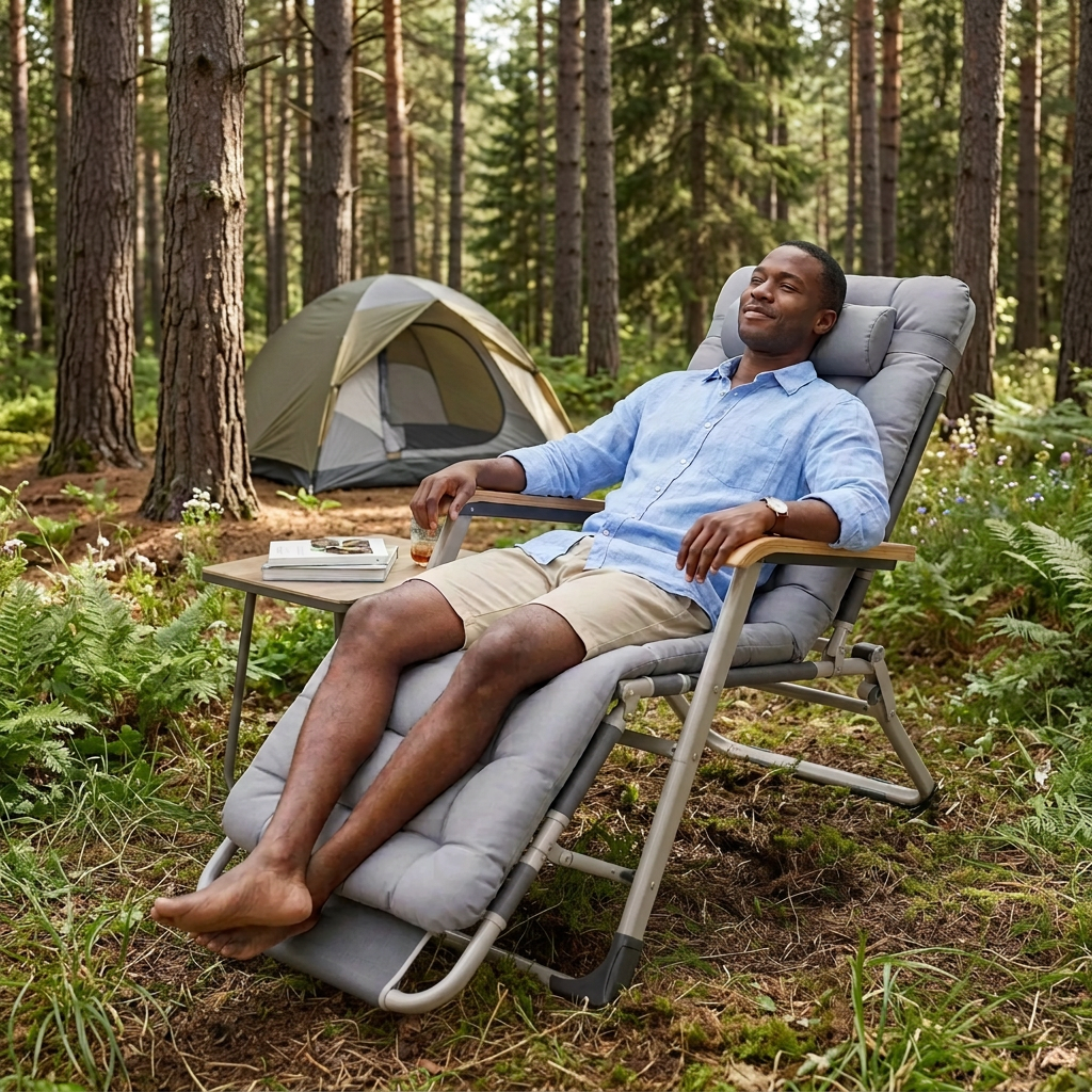 178cm Adjustable Folding Lounge Chair and Cot with Grey Cushion