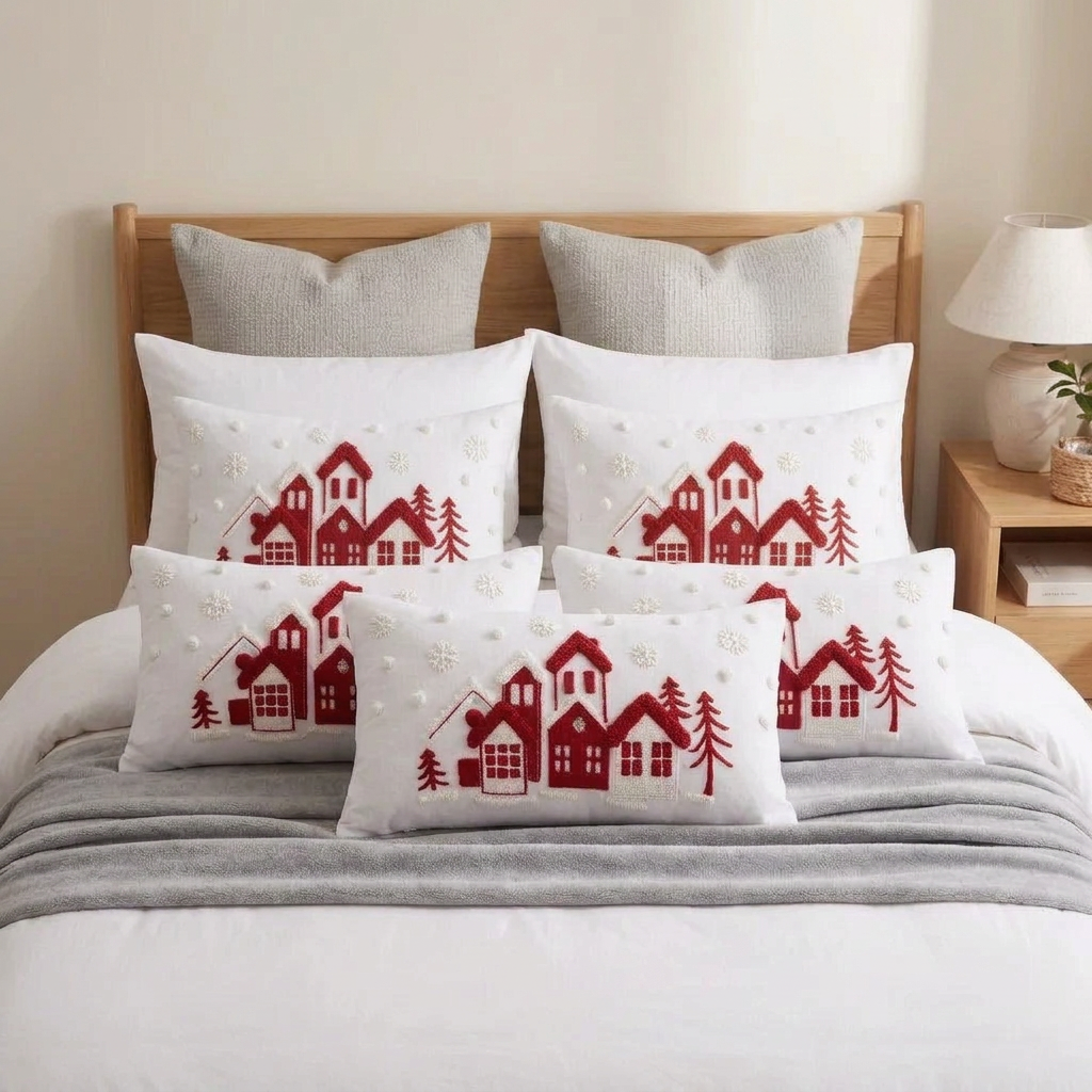 4Pcs 30 × 50cm Embroidered Christmas Cushion