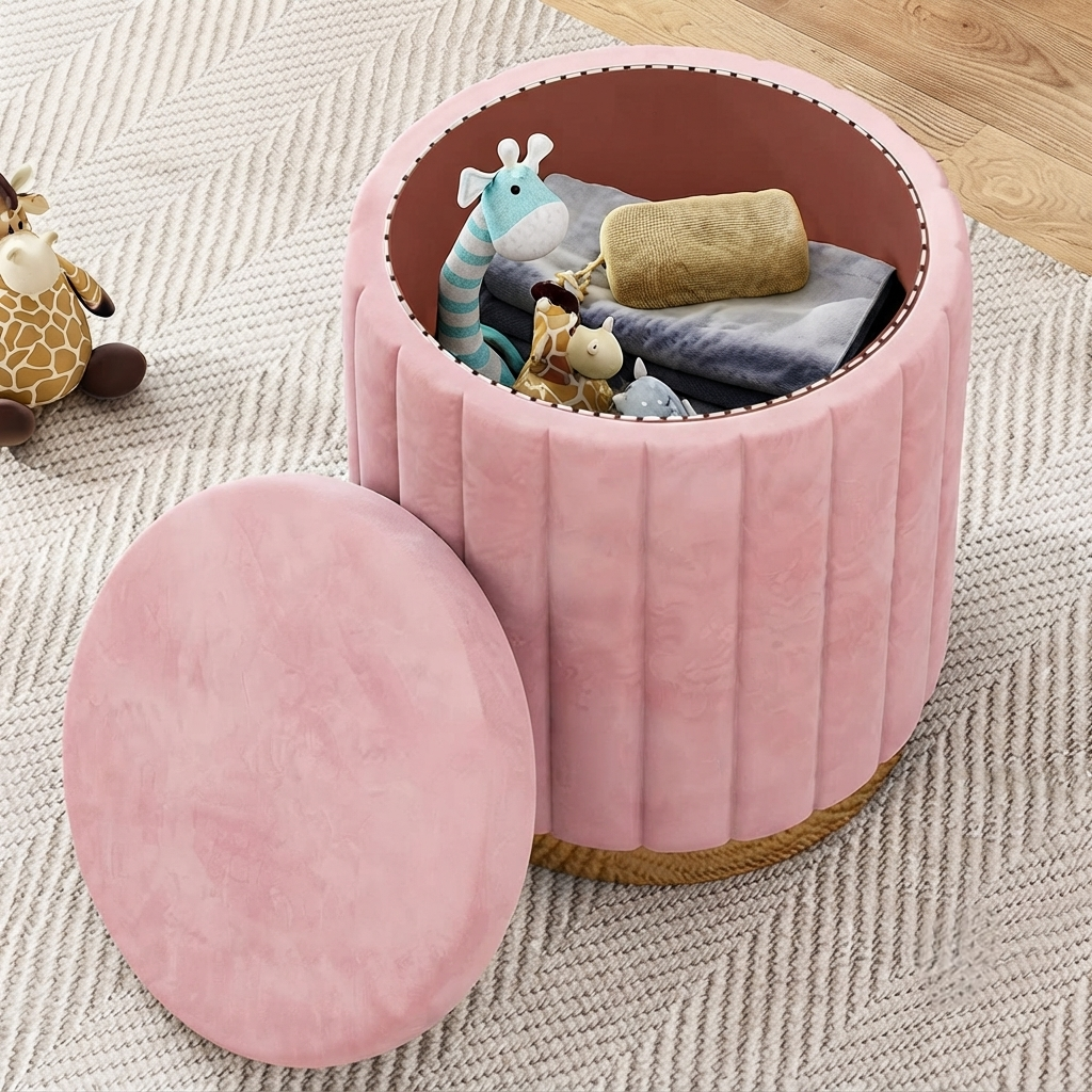 Velvet Pouf Ottoman Stool with Hidden Storage 43 × 30cm