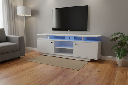 Modern wooden 5ft TV stand with LED light and storage shelves for living room entertainment setup
