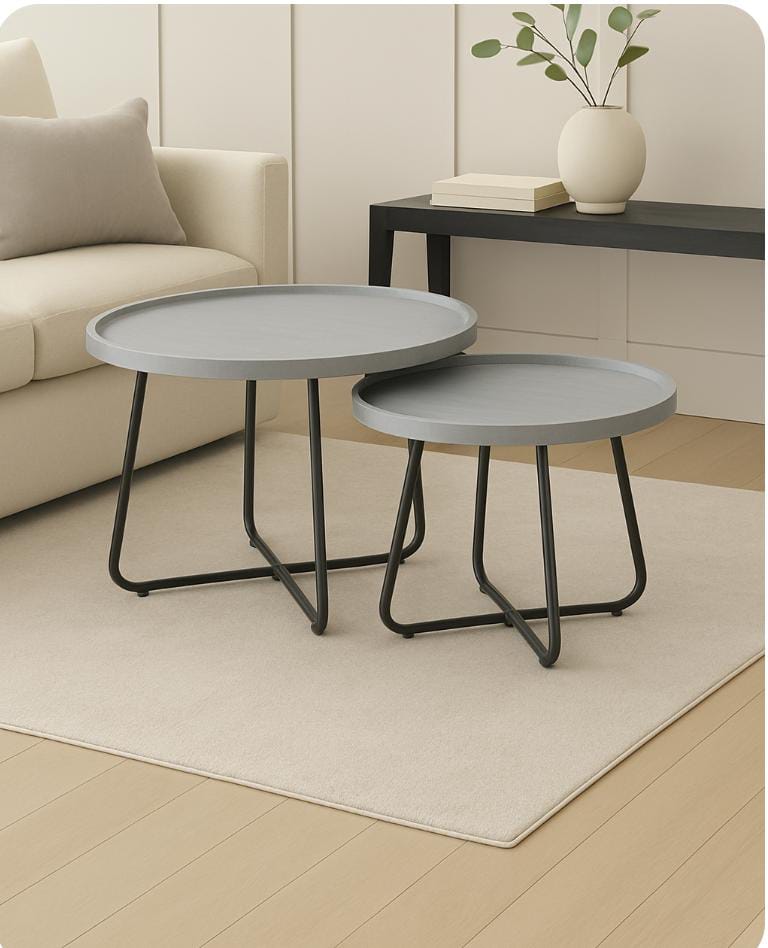 Modern 2 in 1 nesting table used as a coffee table and side table