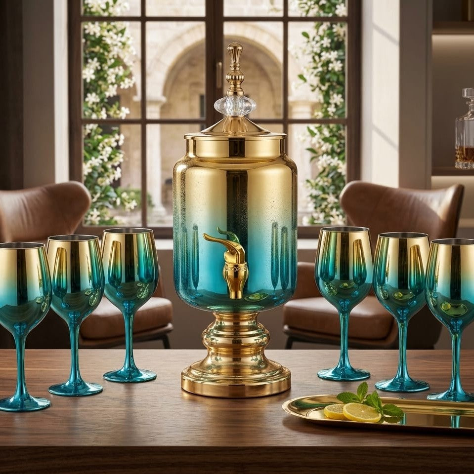Glass Juice Dispenser Set with 6 Glasses