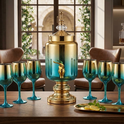 Glass Juice Dispenser Set with 6 Glasses