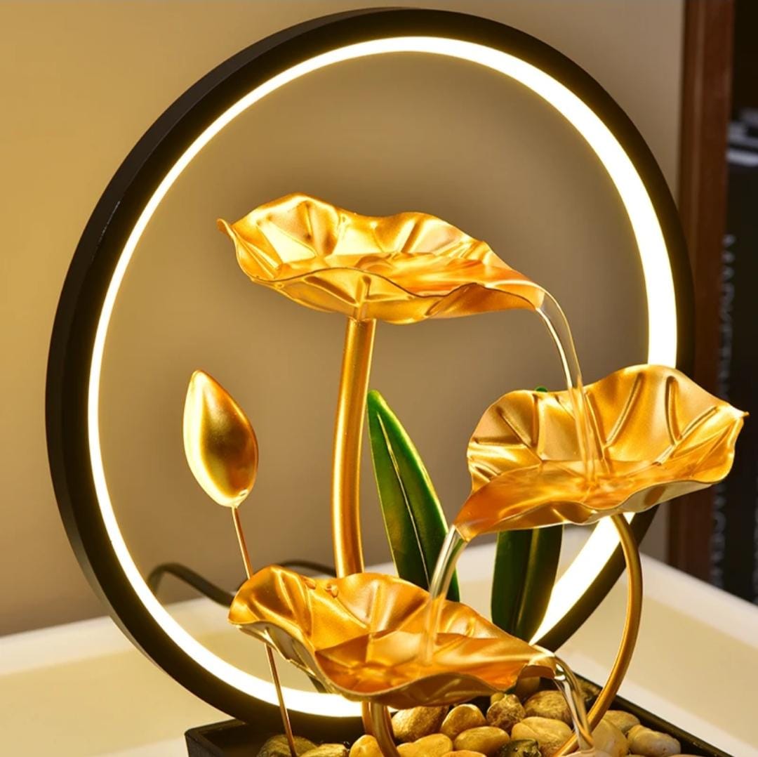 LED Ring Light Indoor Water Fountain Tabletop with Ambient Lighting