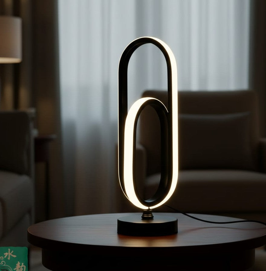 U-shaped modern LED table lamp with double-loop black design