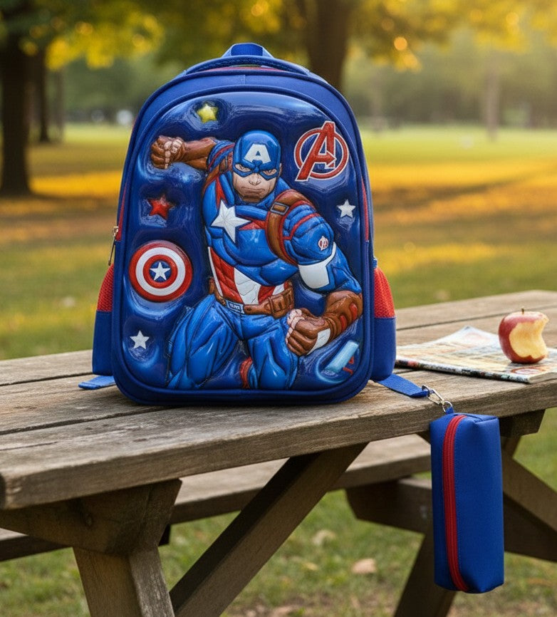 Cartoon Themed School Bag with Pencil Pouch