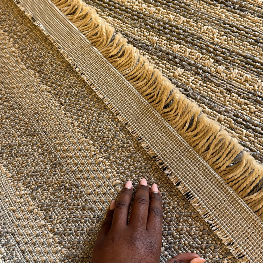 Oriental Weavers Kemet Horizontal Striped Corridor Runner Rug - Beige Grey with Fringe KBORIE229 #9