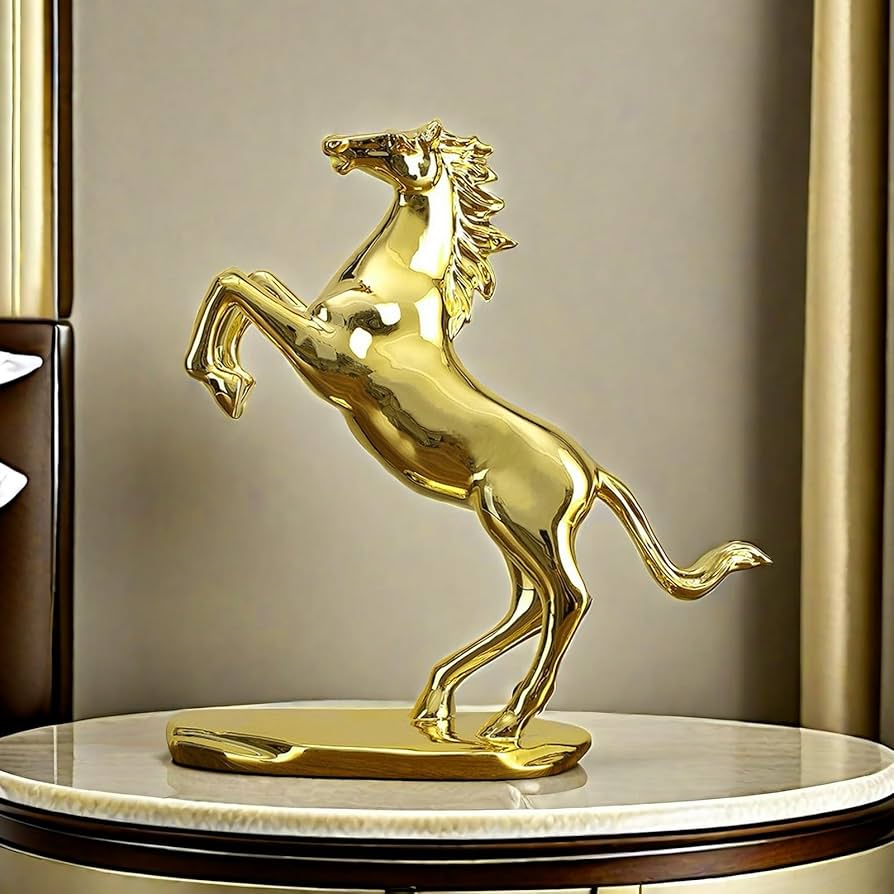 Golden Rearing Horse Statue