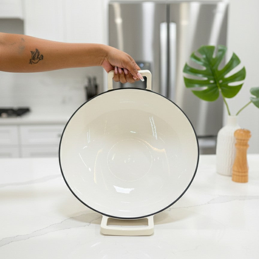 Enamel Non-Stick Cast Iron Wok Pan With Wooden Lid