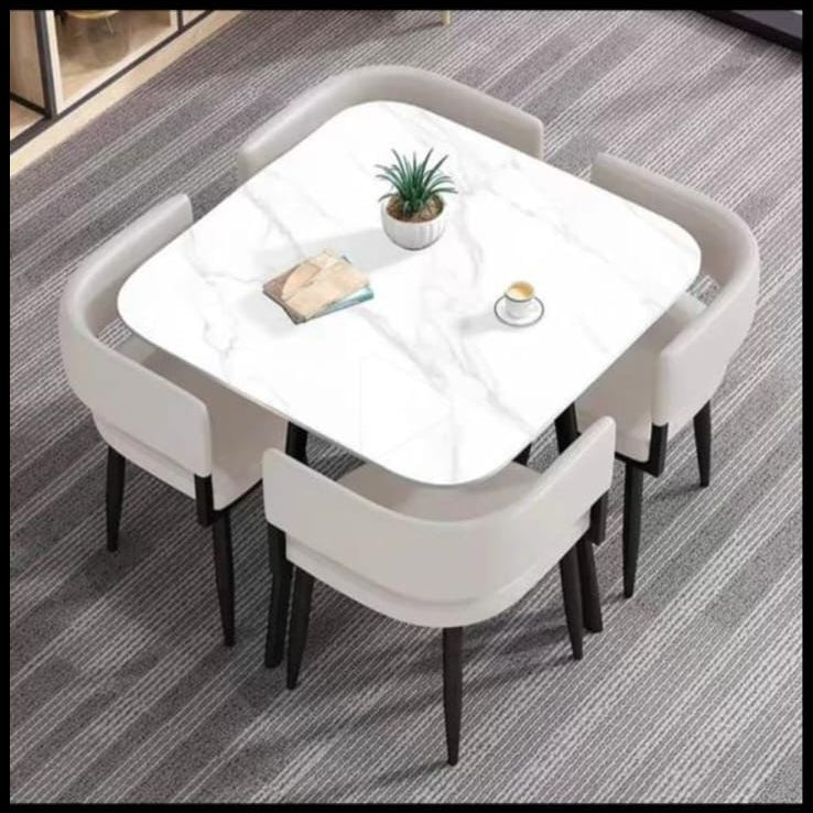 Square 4 seater dining table set with compact and durable design for home dining spaces.