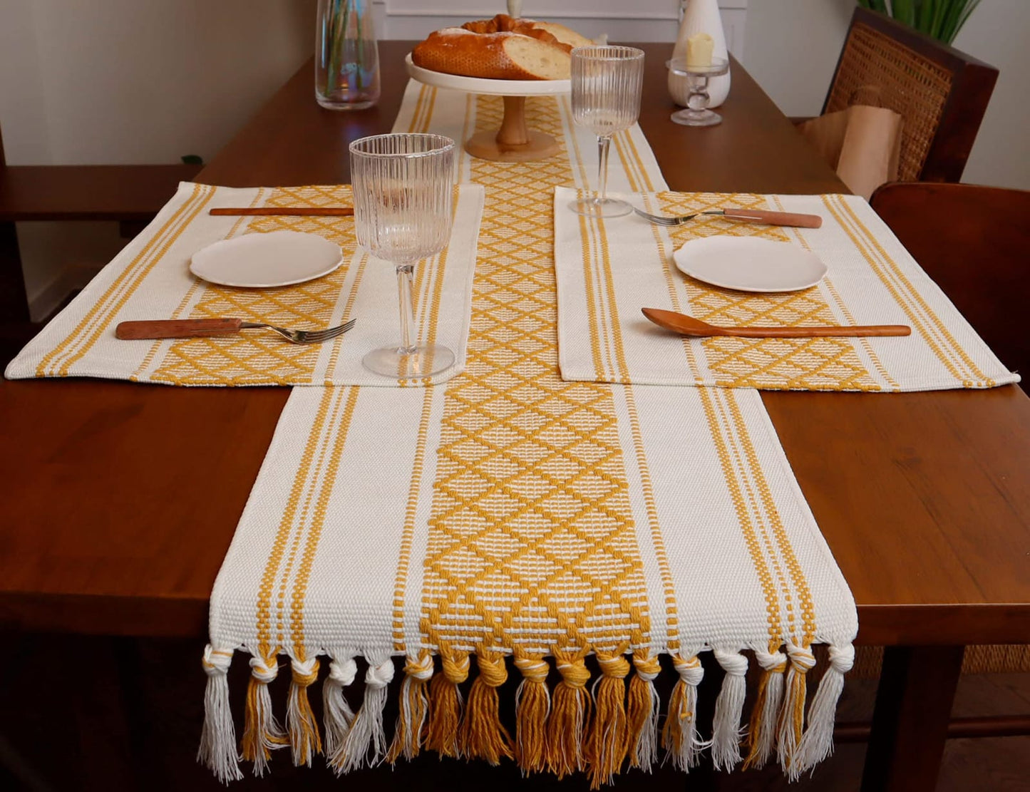 LEVIMETREE high quality table runner with matching mats arranged on dining table