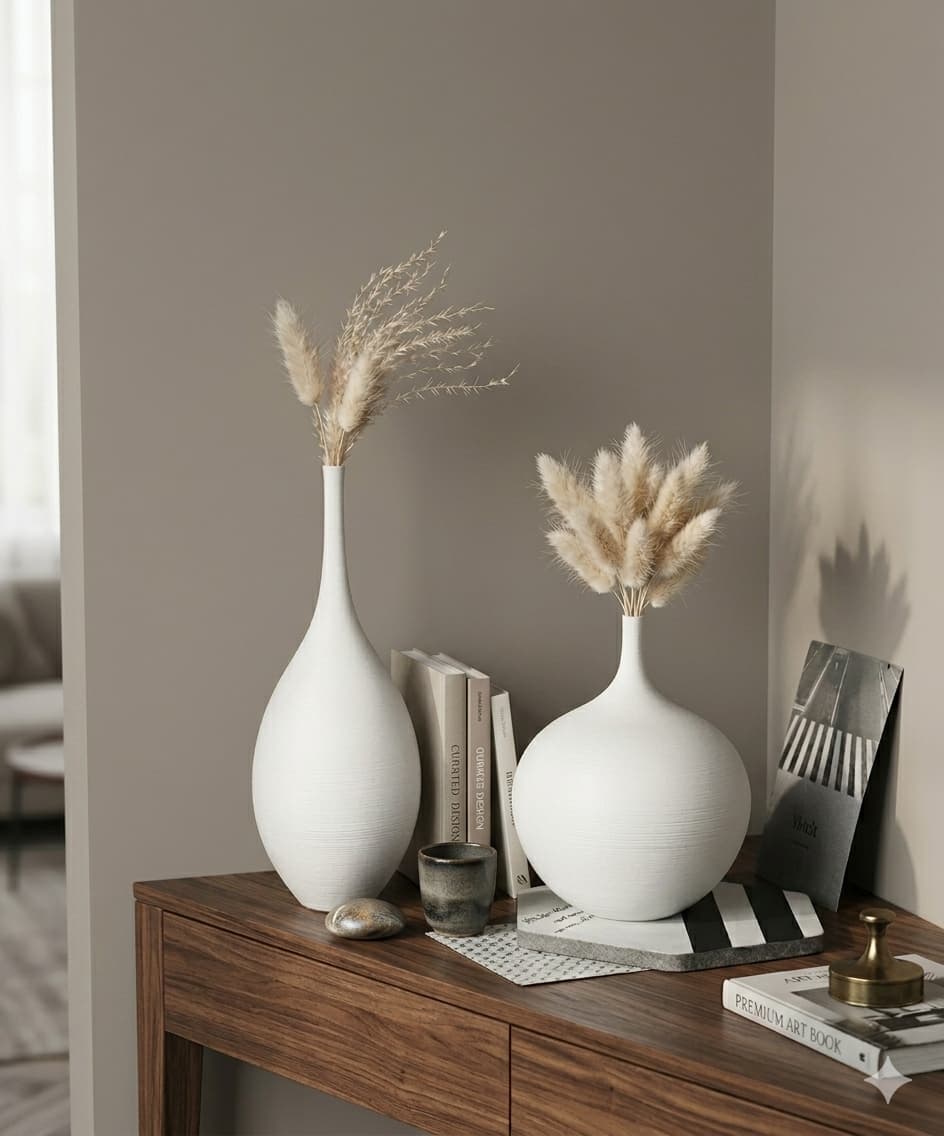 Pair of minimalist brushed vases, modern decorative set for flowers or home décor