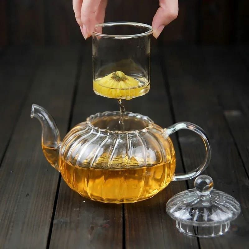 Striped Borosilicate Glass Tea/Coffee Pot