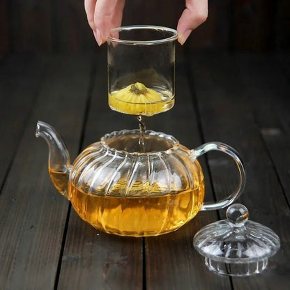 Striped Borosilicate Glass Tea/Coffee Pot