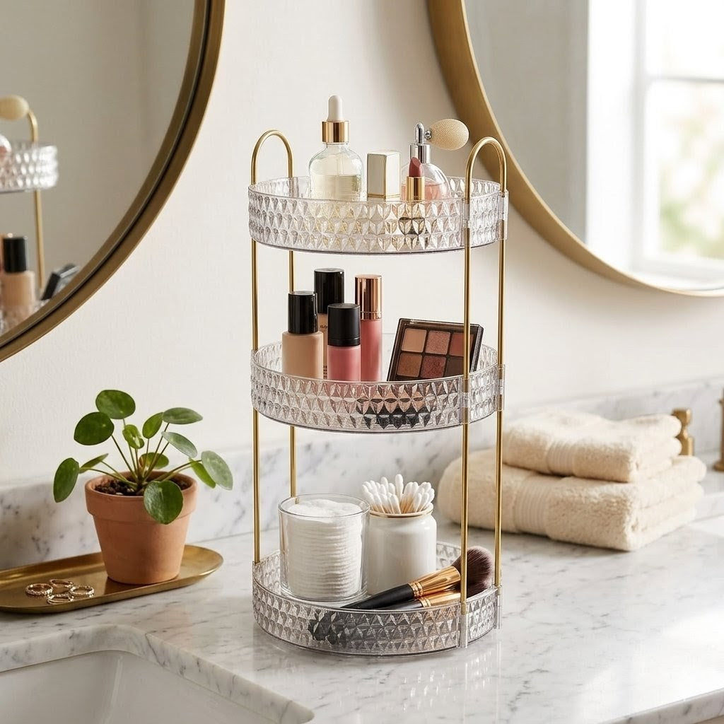 Multi Layer Stackable Acrylic Jewelry Organizer with Rotating Base