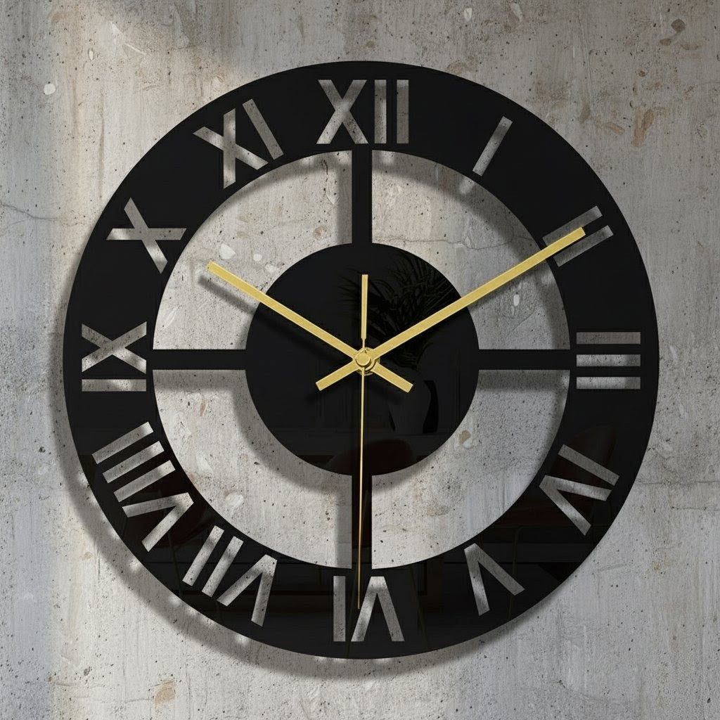 3D Black Acrylic Round Digital Wall Clock