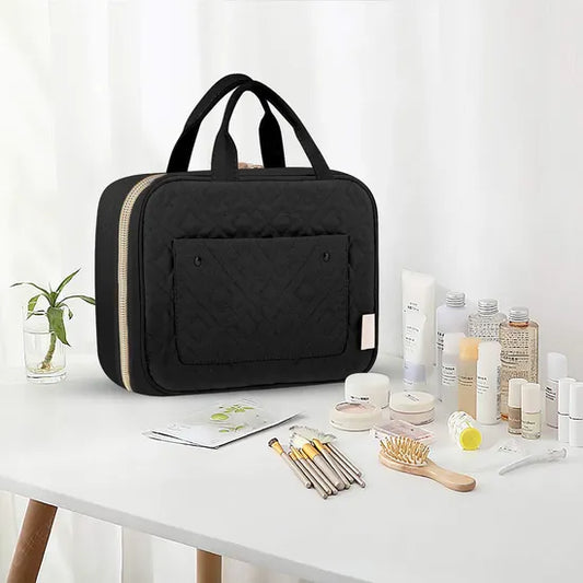 Hanging Large Capacity Travel Toiletry Bag – Black Makeup and Cosmetic Organizer with Hook for Travel and Home Use