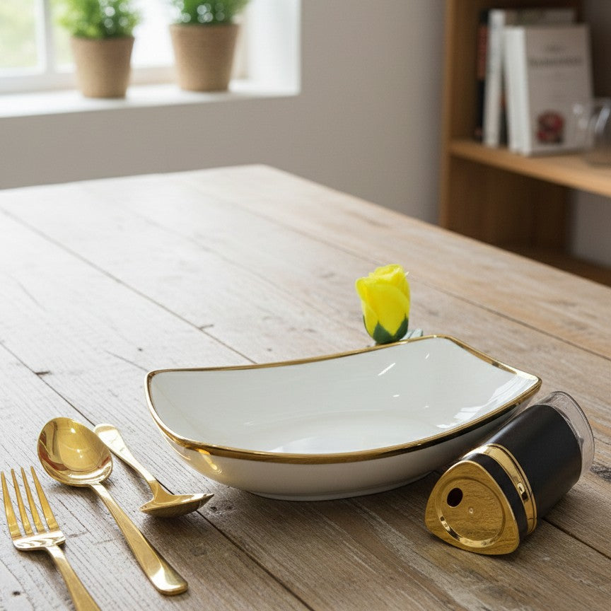 6Pcs Deep Serving Bowl with Gold Rim