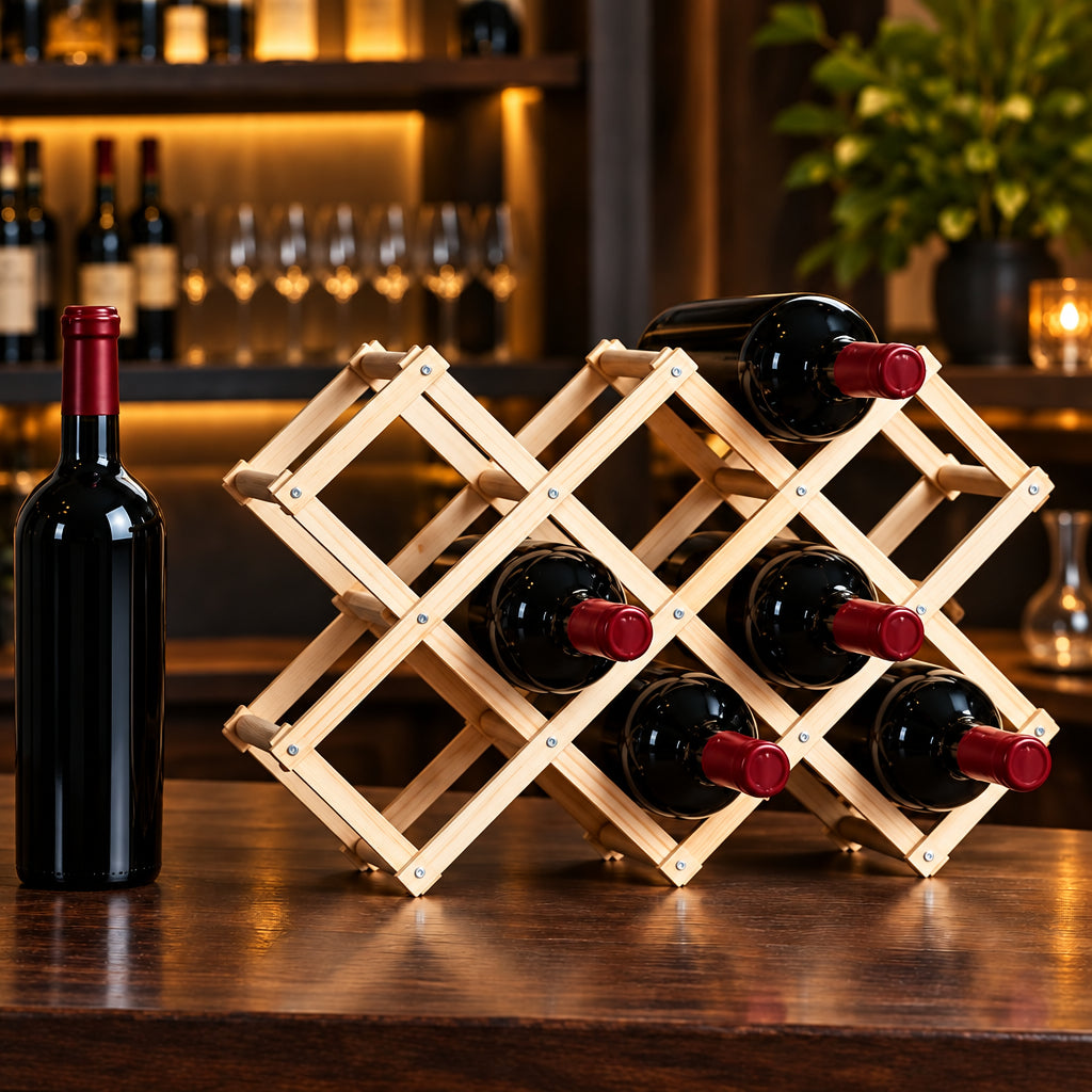12 Slot Foldable Bamboo Wine Bottle Rack for Organised Bottle Storage - available in Nairobi, Kenya