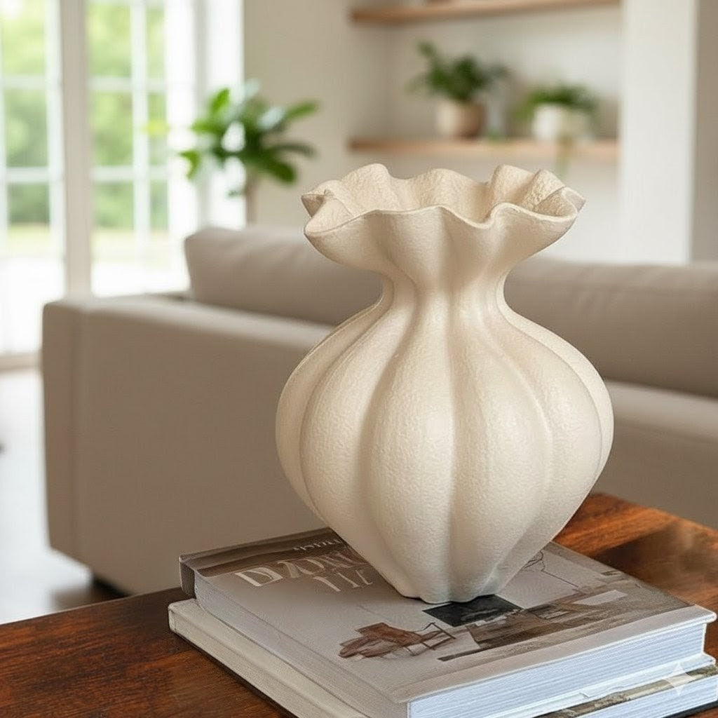 Art White Petal Shaped Ceramic Vase