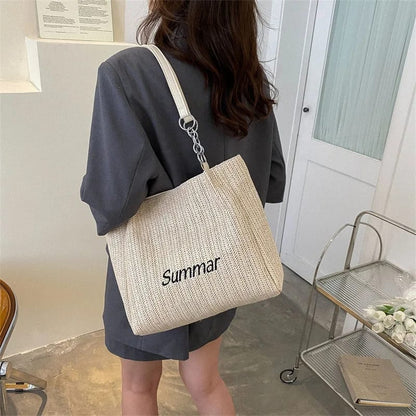Retro Straw Woven Summer Tote Bag 29x25x8cm – Lightweight Stylish Beach and Casual Bag