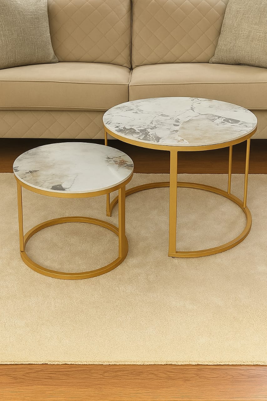 2Pc Pure Marble Nesting Stool