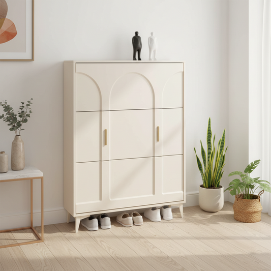 Double layer bucket flip shoe cabinet measuring 100x90x24cm for modern space saving footwear storage