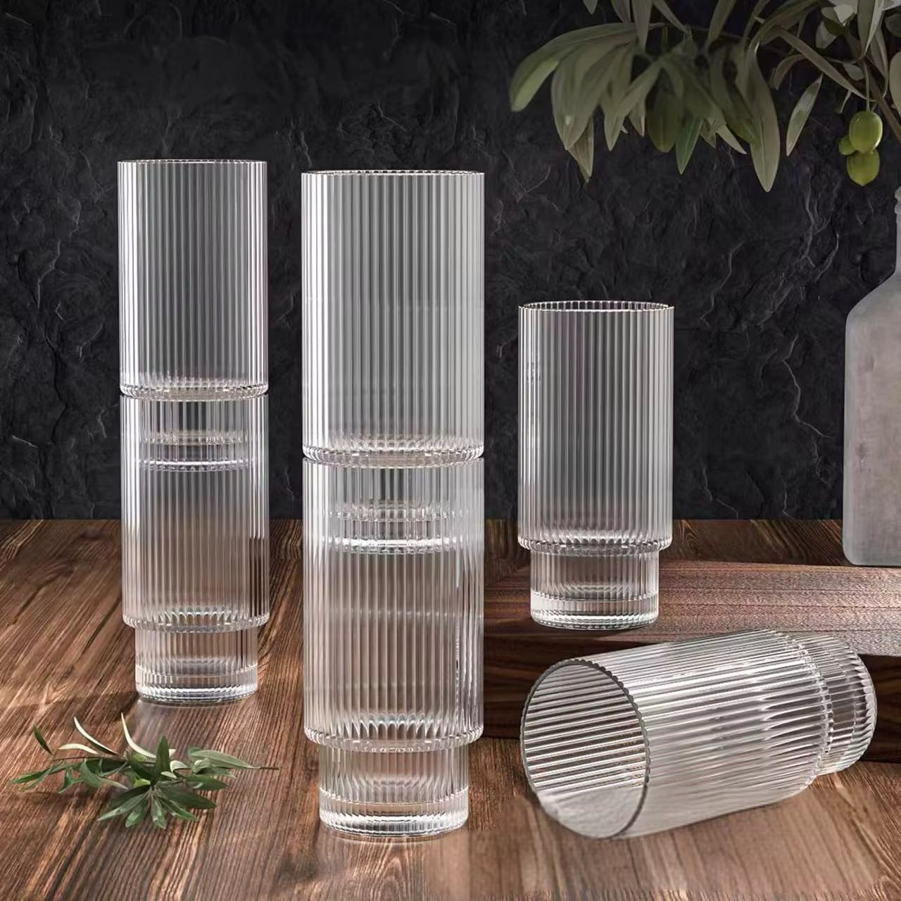 6 Pcs  Ribbed Crystal Glass