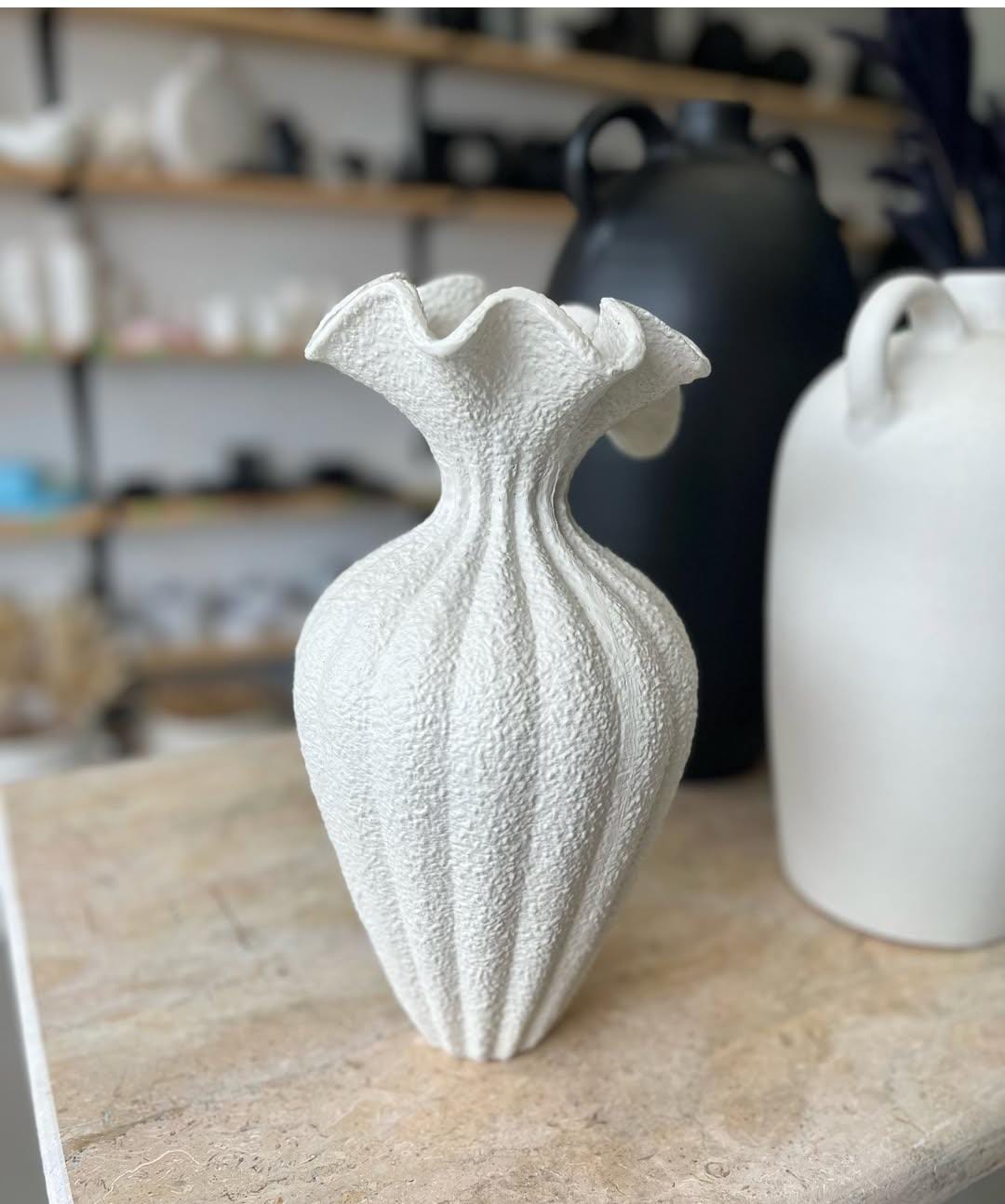 White Petal-Shaped Ceramic Vase