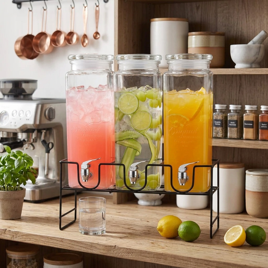 3 Piece Glass Juice Dispenser Set with Taps, 2.3L Each