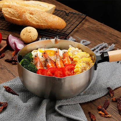 Stainless Steel Nonstick Saucepan With Wooden Handle