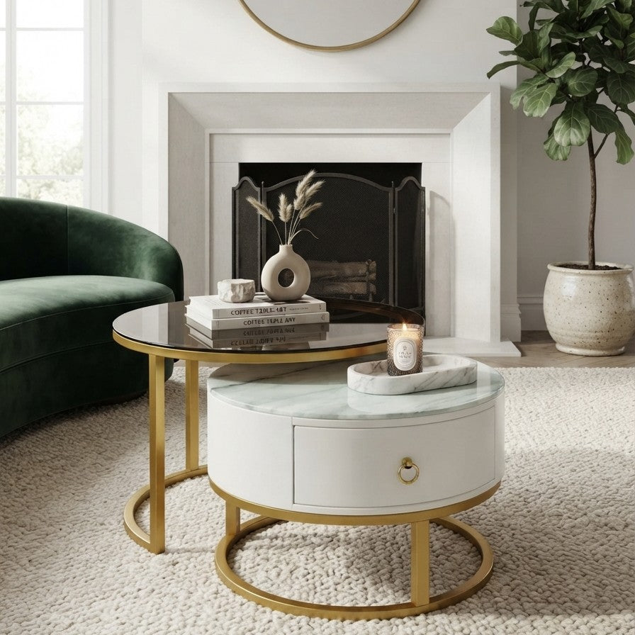 Glass Nesting Table with Side Storage