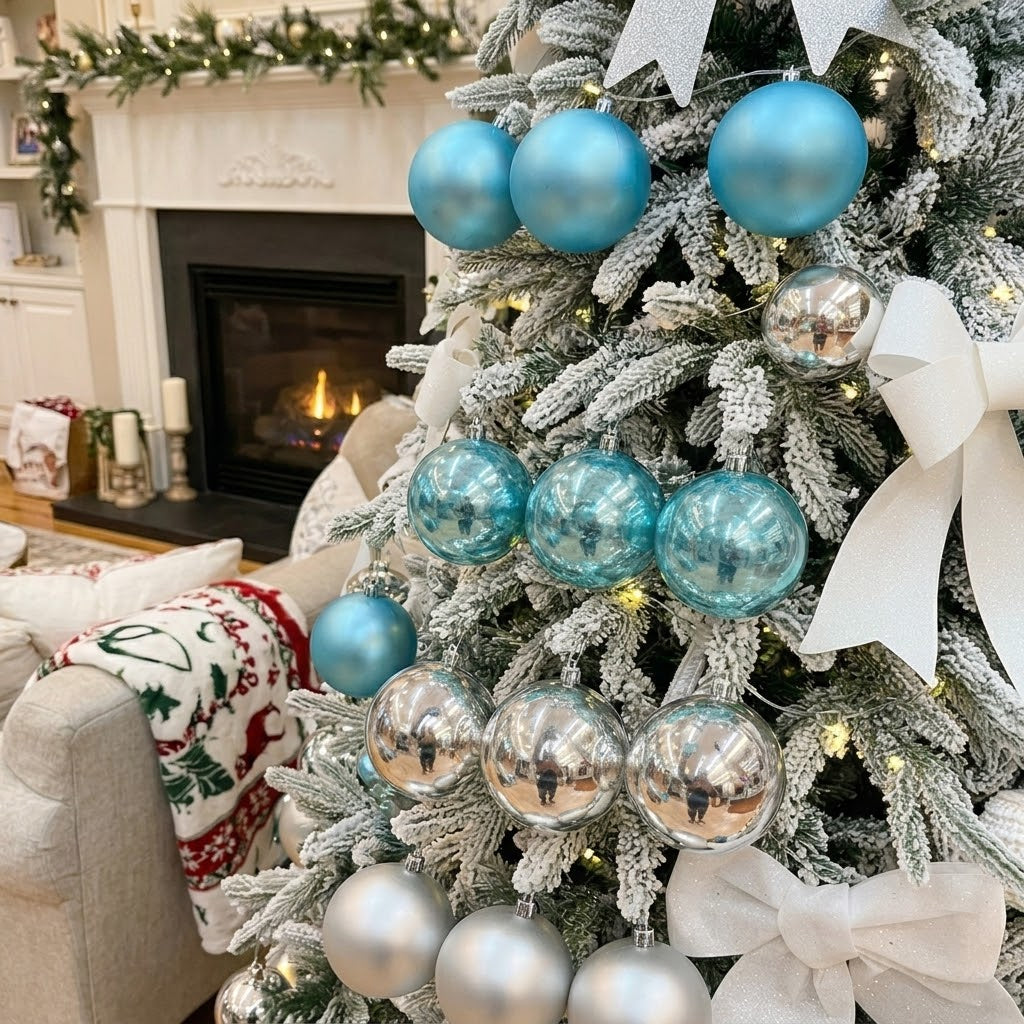 Blue and Silver Christmas Baubles Set of 6