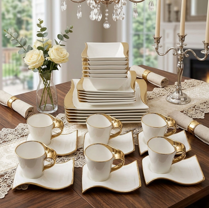 30 Piece wavy gold dinner set for elegant dining table presentation and home use