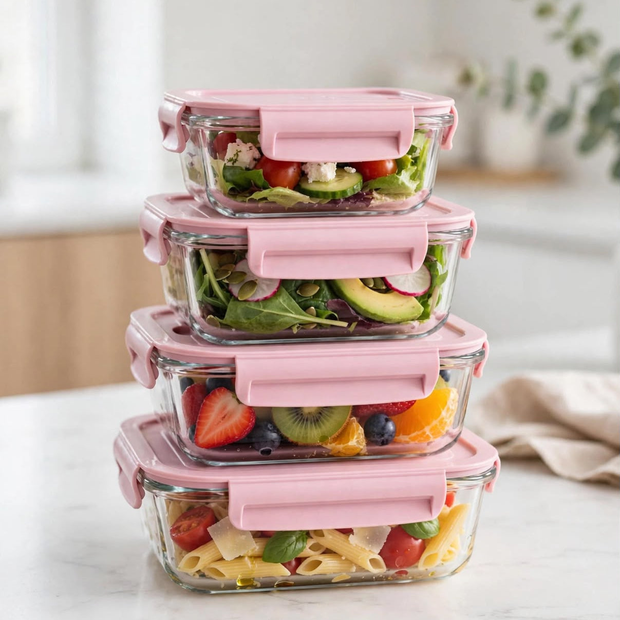 4Pc Borosilicate Glass Food Storage Container Set