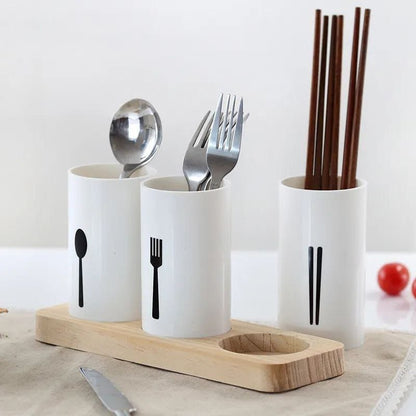 3PC Cutlery Organizer with Oak Base