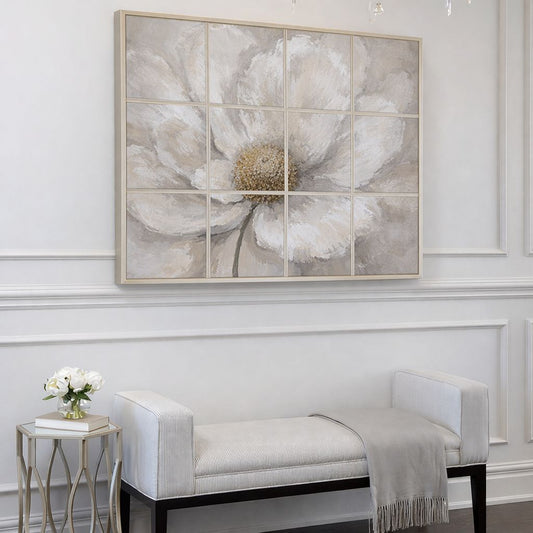 Floral textured wall art set in soft neutral tones measuring 102 × 102 cm for home and office décor