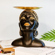Ceramic African woman figurine with metal accents for home décor