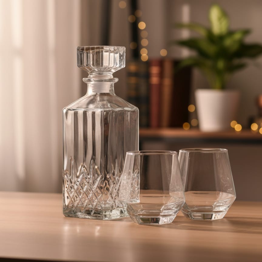 Chalice Decanter With 2-Piece Hexagonal Glass Set