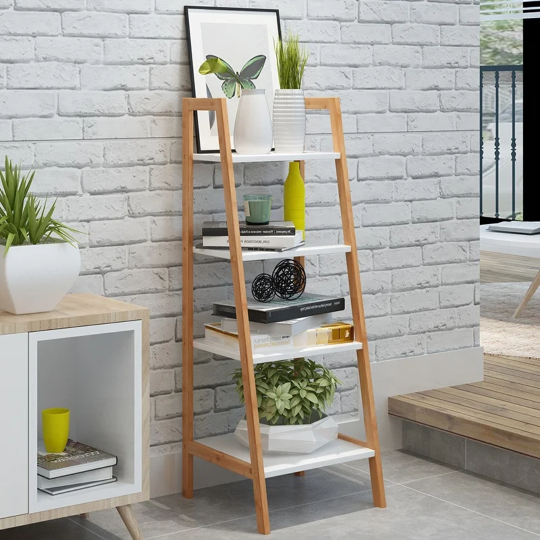 4-Tier Ladder Shelf – Wooden Storage Rack