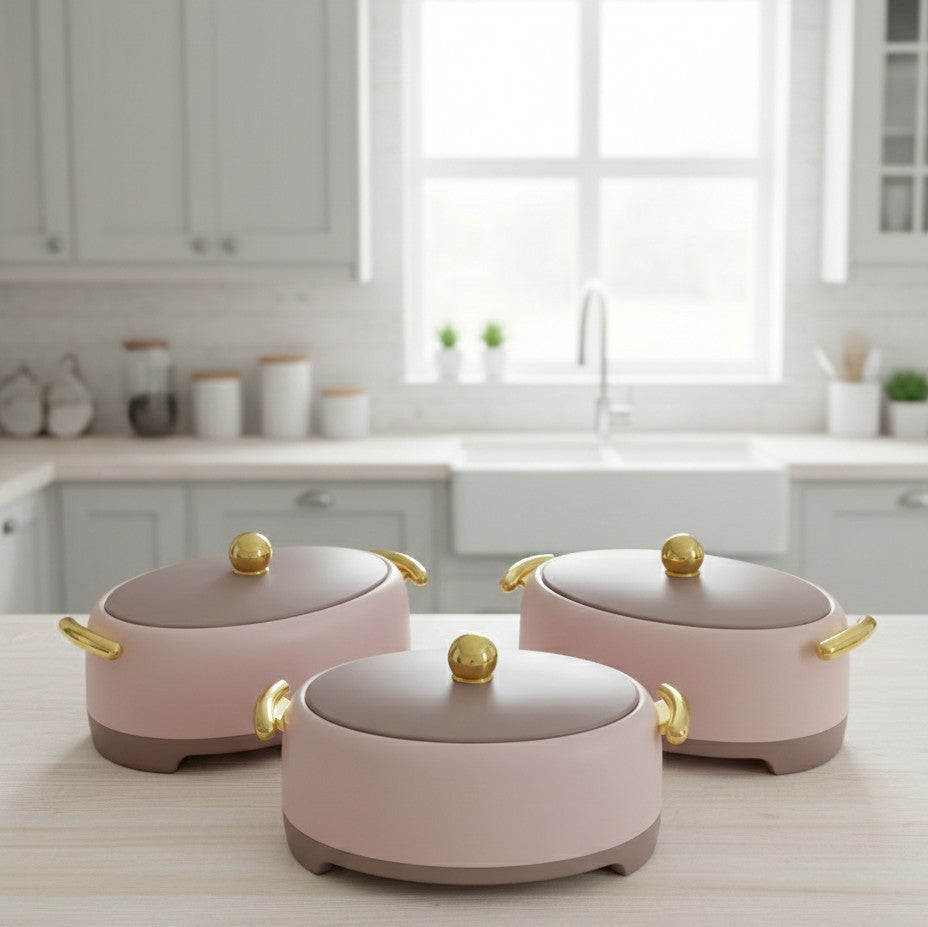 3Pcs Gold Insulated Hotpots Set