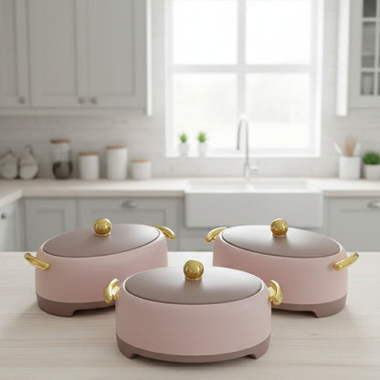 3Pcs Gold Insulated Hotpots Set