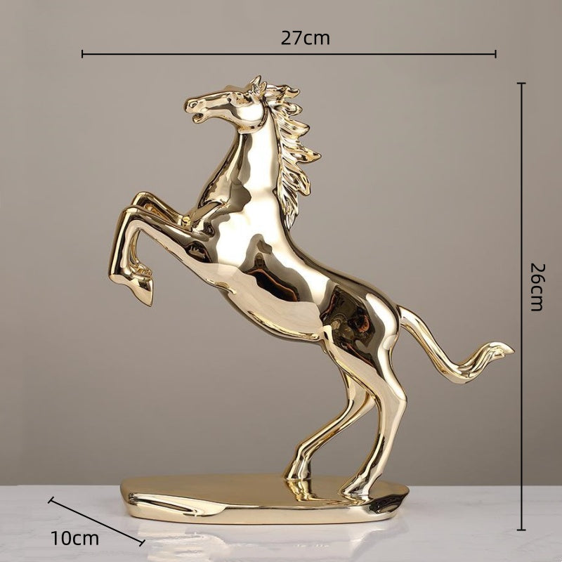 Golden Rearing Horse Statue