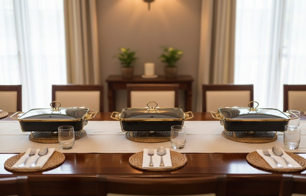 3pcs Ceramic Chafing Dish With Gold Ring