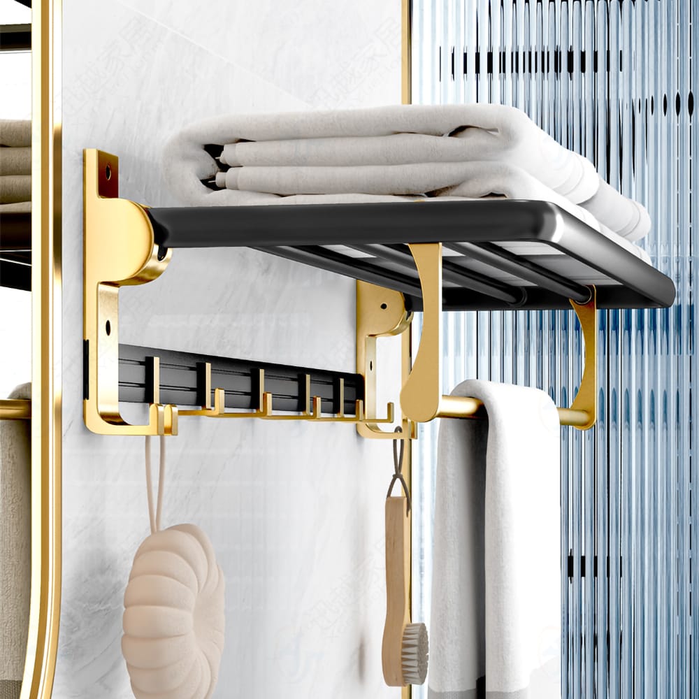 Multifunctional Wall-Mounted Bathroom Towel Rack With Hooks