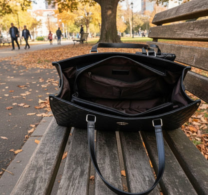Quilted Laptop Tote Bag with Insulated Lunch Compartment
