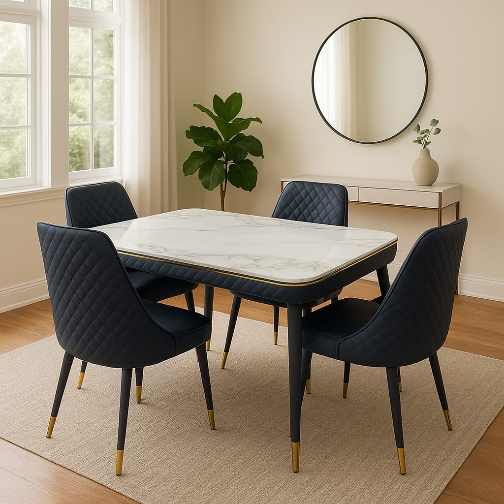 4 seater marble dining table with microfiber chairs
