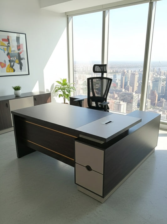 2-Meters executive office desk with side cabinet and mobile pedestal.
