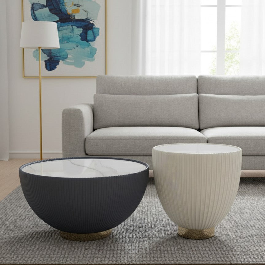 2-in-1 Pure Marble Coffee Table Set