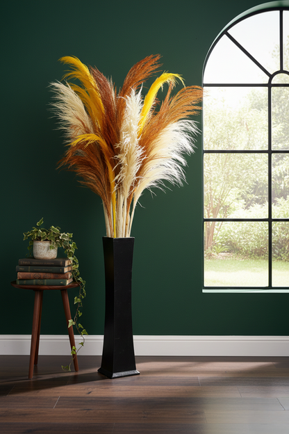 110cm Wooden floor vase with pampas grass for modern home décor.